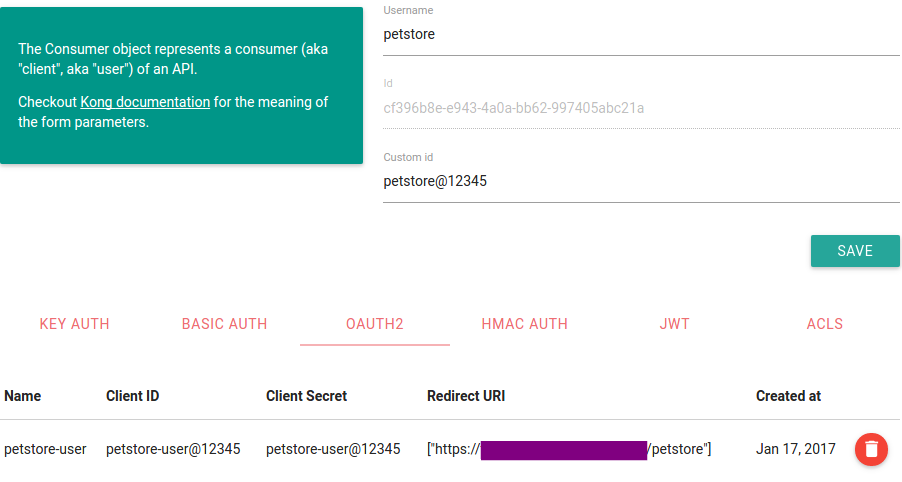 Adding a consumer to enable OAuth credentials